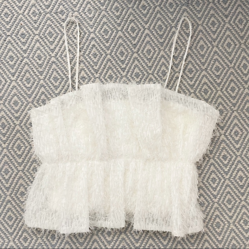 Zara White Crop Top Textured Fringe Top - Picture 10 of 16
